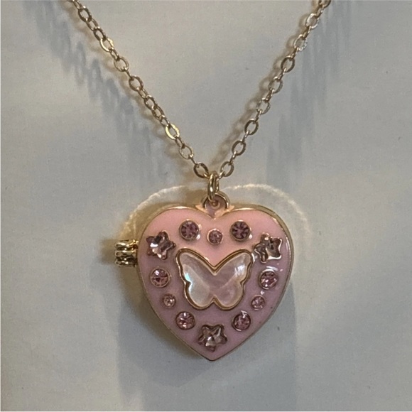 Pink Butterfly Heart Locket Necklace | Gold Plated | Cute Gift Jewelry | New - Picture 7 of 9